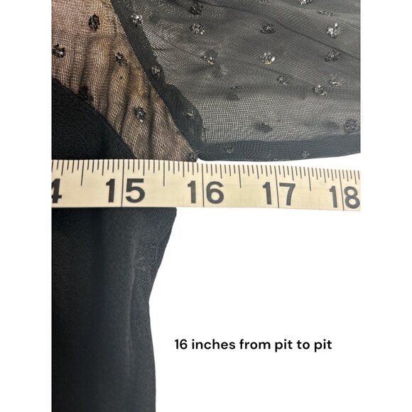 Vintage Black Midi Dress With Sheer Polka Dot Sleeves & Sweetheart Neckline - Picture 15 of 16